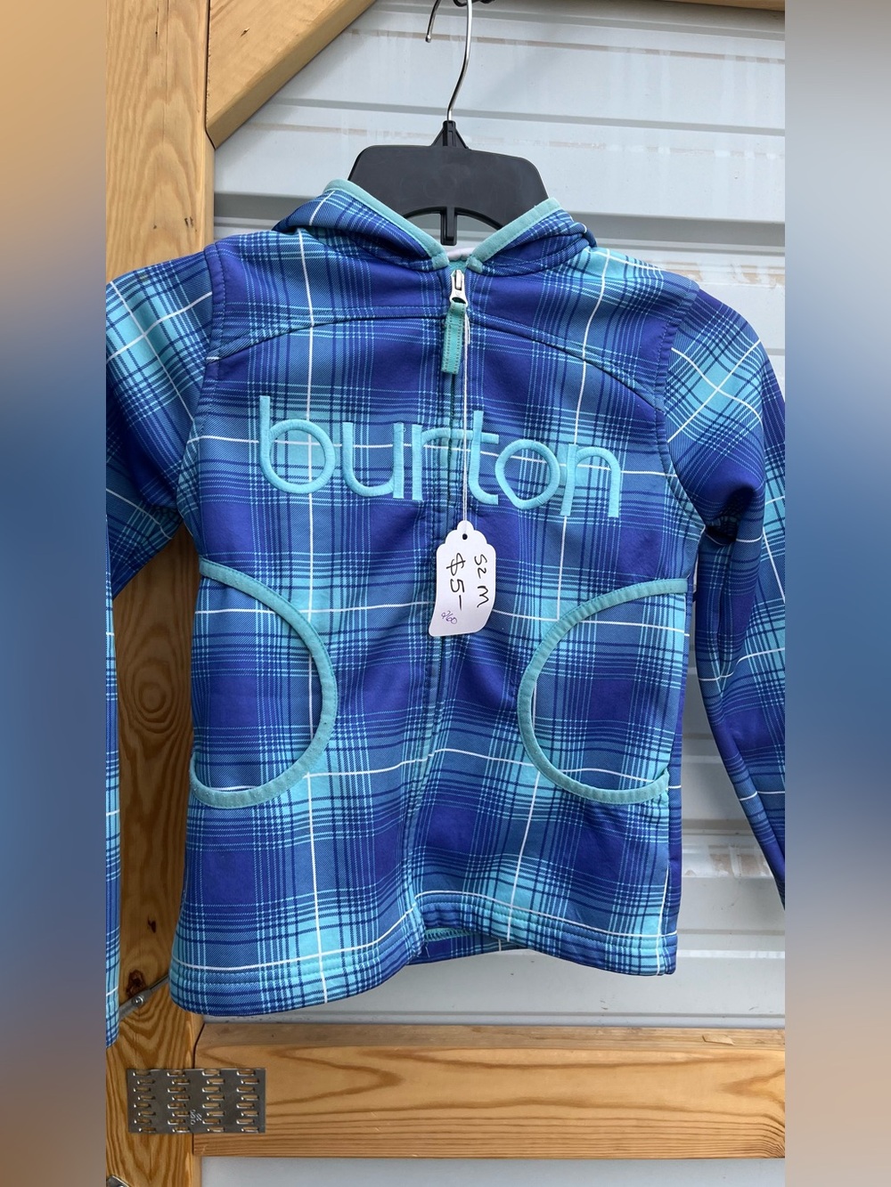 Burton Girls Blue Plaid Hooded Zip Jacket DryRide sz. M